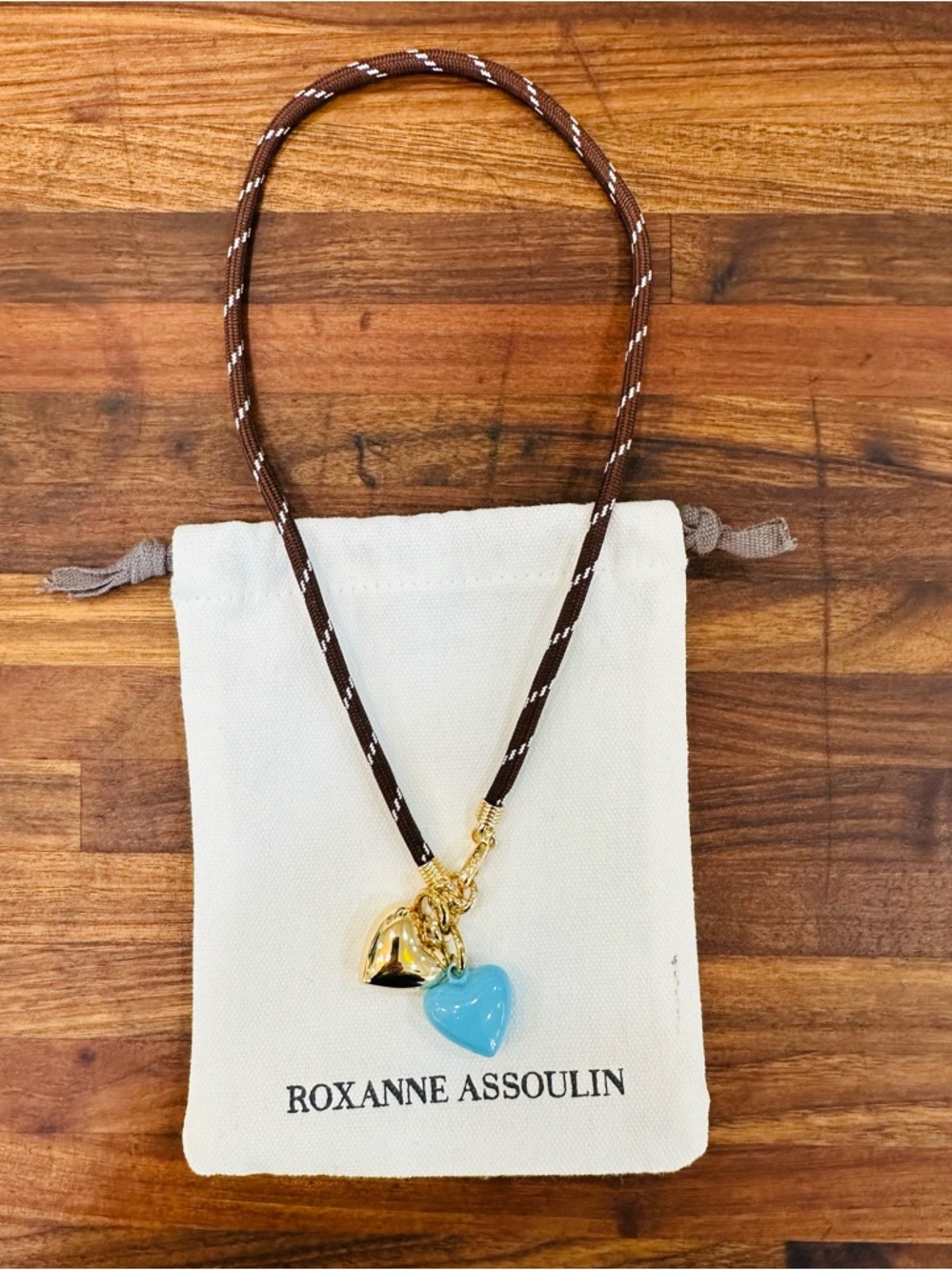 Roxanne Assoulin Happy Cord Charm Necklace - Gold and Cloud Mini Puffy Hearts